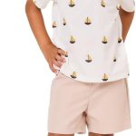 طقم تيشرت بولو مخطط وشورت مطبوع للاولاد الصغار من ستايلي