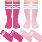 YHRY 4 Pairs Boys Girls Soft Cotton White Athletic Socks with Stripes, Kids Low Cut Socks, Boys Girls' Ankle Cotton Socks, Kids Ankle Athletic Socks With Low Cut Tab For 8-10 Years Old, L