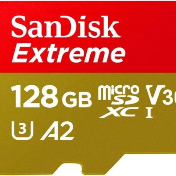 بطاقة microSD اكستريم UHS-I سعة 128GB من سانديسك، تسجيل فيديو 4K UHD على الجوال وكاميرات الحركة والطائرات بدون طيار، سرعة قراءة وكتابة 90 و190 ميجابايت/ثانية، SDSQXAV 128G GN6MN، احمر/ ذهبي