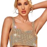 Rhinestones Tank Top Black Sparkly Crystal Halter Metal Body Chain Crop Top Shirts Summer Beach Accessories