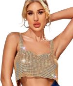 Rhinestones Tank Top Black Sparkly Crystal Halter Metal Body Chain Crop Top Shirts Summer Beach Accessories