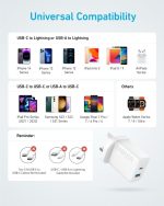 ⁦انكر قابس USB C، شاحن ايفون، شاحن حائط سريع بمنفذين USB 20 واط، كتلة شاحن USB C لايفون 16/16 برو/16 برو ماكس/15/14/13/12، ايباد برو، ايربودز، سامسونج S25/S24 (الكابل غير متضمن)⁩ - الصورة ⁦7⁩