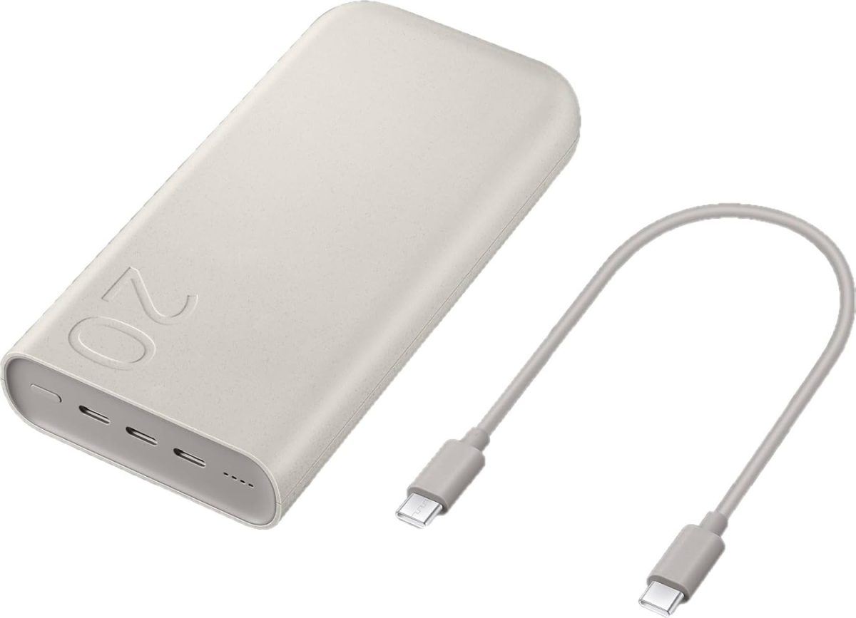 سامسونج بطارية 20000mAh 45 واط مع ثلاثة منافذ من النوع C، بيج