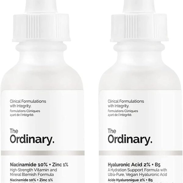 ذا اورديناري حمض الهيالورونيك مع 2% + B5 (30 مل) وذا اورديناري Niacinamide 10% + الزنك 1% (30 مل) مجموعة العناية بالوجه