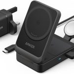 انكر قاعدة شحن لاسلكية 3 في 1 من ماج جو، متوافقة مع شاحن ماج سيف، حامل لاسلكي 15 واط معتمد من كيو اي 2، شاحن ساعة ابل لماج سيف، لايفون 16، 15، ايربودز (شاحن USB C 40 واط)