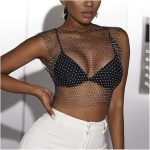 ⁦بلوزة نسائية مثيرة من حجر الراين بدون أكمام شبكية شفافة من خلال بلوزة قصيرة مجوفة بدون أكمام للمهرجانات⁩ - الصورة ⁦6⁩