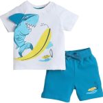 طقم تي شيرت وشورت للاولاد من فيكتور اند جين فيكتور اند جين شارك سيرفينج اوف وايت وازرق