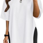 تي شيرت نسائي كبير الحجم من نيويك للتمارين الرياضية باكمام قصيرة ورقبة على شكل حرف V، تي شيرت صيفي كاجوال بيسيك بقصة فضفاضة