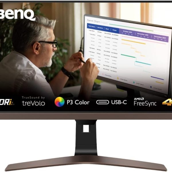 بين كيو شاشة EW2880U 28 انش IPS 4K، HDR، USB-C 60 واط، 90% DCI-P3، 3Wx2 SPK، تعديل الارتفاع، دوار، امالة، مزامنة فريز، جهاز تحكم عن بعد، اسود