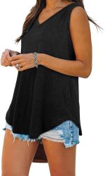 ⁦Womens Tank Tops V Neck Summer Sleeveless Solid Colour Tank Tops Work Casual Shirts Tops Tank Tops⁩ - الصورة ⁦3⁩