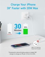 ⁦انكر قابس USB C، شاحن ايفون، شاحن حائط سريع بمنفذين USB 20 واط، كتلة شاحن USB C لايفون 16/16 برو/16 برو ماكس/15/14/13/12، ايباد برو، ايربودز، سامسونج S25/S24 (الكابل غير متضمن)⁩ - الصورة ⁦2⁩