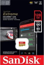 ⁦بطاقة microSD اكستريم UHS-I سعة 128GB من سانديسك، تسجيل فيديو 4K UHD على الجوال وكاميرات الحركة والطائرات بدون طيار، سرعة قراءة وكتابة 90 و190 ميجابايت/ثانية، SDSQXAV 128G GN6MN، احمر/ ذهبي⁩ - الصورة ⁦3⁩