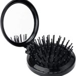 فرشاة شعر للسفر مع مرآة، مرآة صغيرة مع مجموعة فرشاة شعر صغيرة، فرشاة شعر قابلة للطي للنساء، مشط شعر صغير مع مجموعة مراة، هدايا للنساء، لون اسود فاتح