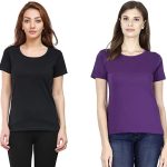 ار اس تو اوتفبتس تيشيرت سادة سادة برقبة دائرية وقصة عادية ونصف كم للنساء، عبوة من قطعتين