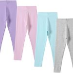 سروال ضيق من القطن للبنات من شيكدو، سروال يوجا مطاطي ناعم بطول كامل ولون سادة - عبوة من 4 قطع