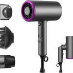 مجفف شعر ايوني من ليفادا بلس - 1800 واط - تصفيف بجودة صالونات التجميل - قابل للطي - 3 فوهات (1 موزع و2 اضافية) للمنزل والسفر وصالونات التجميل، اسود وارجواني
