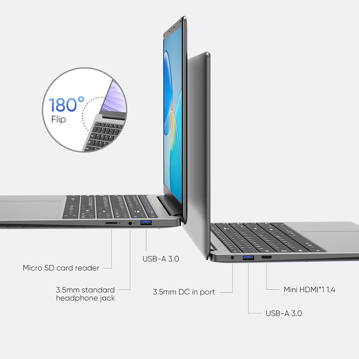 ⁦لابتوب 15.6 انش مع ذاكرة RAM 8GB وSSD 256GB وشاشة sRGB 100% ومعالج سيليرون N4000 (حتى 2.6GHz) نوت بوك ام اس اوفيس 2024 وواي فاي ثنائي النطاق وبلوتوث 4.2 وHDMI وويندوز 11 برو وعمر بطارية طويل من واي⁩ - الصورة ⁦6⁩