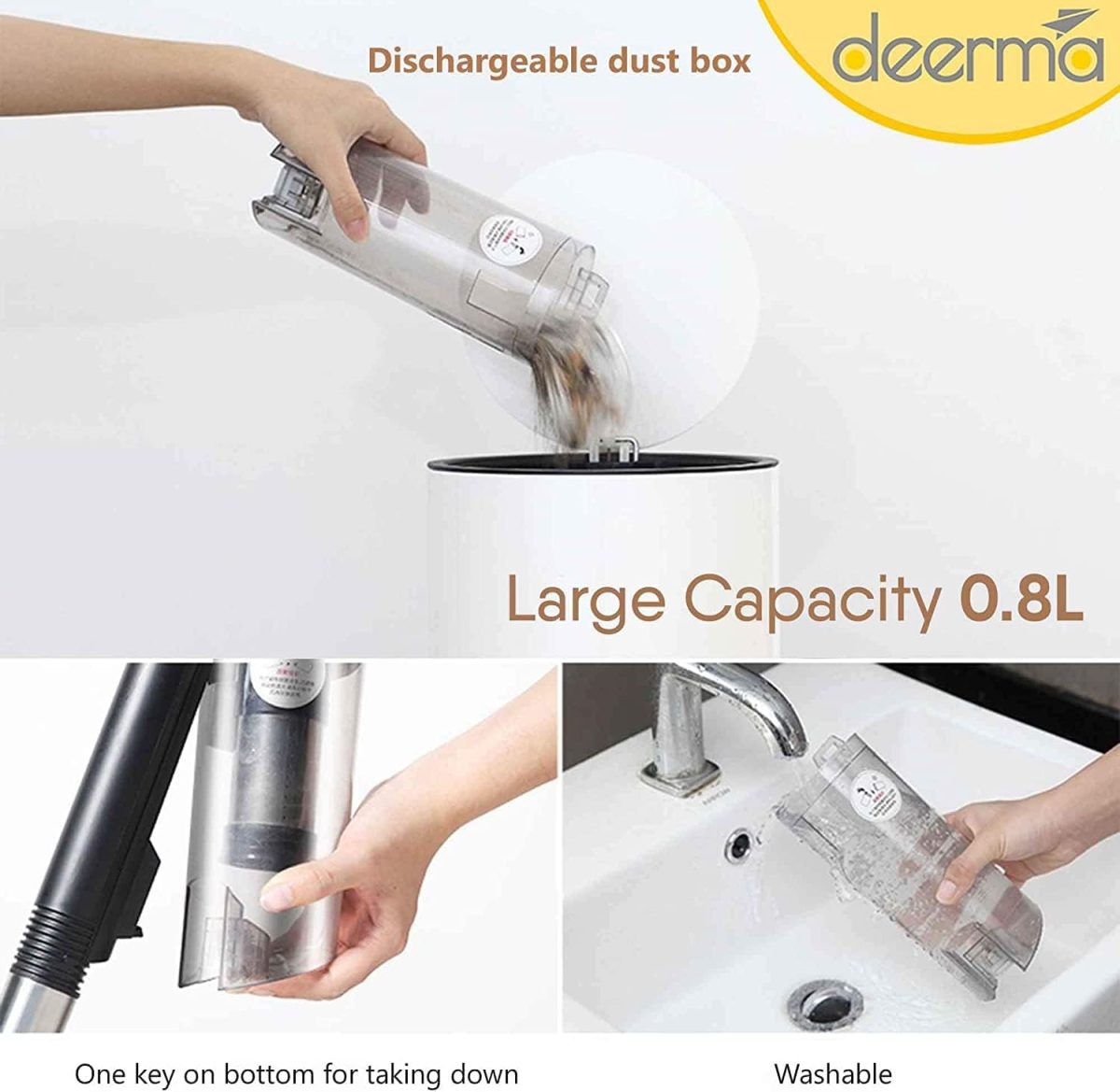 ⁦ديرما مكنسة كهربائية محمولة باليد DX600 2 في 1 بسعة كبيرة 800 مل وسلة غبار 15 كيلو باسكال وقوة شفط 15 كيلو باسكال وفلتر من الستانلس ستيل و4 طبقات فلتر هيبا متعددة الوظائف 600 واط - اسود⁩ - الصورة ⁦4⁩