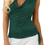 فياتزاير توب كات برقبة منسدلة للنساء صيفي مكشكش بدون اكمام قمصان كاجوال من القطن بكشكشة جانبية