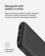 ⁦باور بانك محمول 10000 مللي امبير في الساعة من بيلكن، شاحن محمول USB-C 10K مع منفذ USB-C ومنفذي USB-A وبطارية شحن تصل الى 15 واط لاجهزة ايفون وسامسونج جالكسي وايربودز وايباد وغيرها - اسود⁩ - الصورة ⁦10⁩