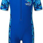 هواانيو ملابس سباحة باكمام قصيرة للاولاد بعمر 3-12 سنة، ملابس سباحة قطعة واحدة بلون كحلي للحماية من الشمس فوق 50+ ملابس سباحة بعامل حماية من الاشعة فوق البنفسجية ملابس رياضية دافئة لركوب الامواج في