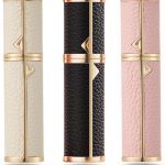 زجاجة بخاخ عطر صغيرة محمولة قابلة لاعادة الملء من ستايونج، 3 قطع - زجاجة بخاخ جلدية معدنية، حافظة مضخة رائحة للسفر والخروج، 5 مل (اسود وابيض وزهري)