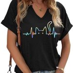 تيكسوم قميص نسائي صيفي برقبة على شكل حرف V مطبوع عليه رسومات مضحكة بأكمام قصيرة تي شيرت كاجوال فضفاض مناسب للعطلات