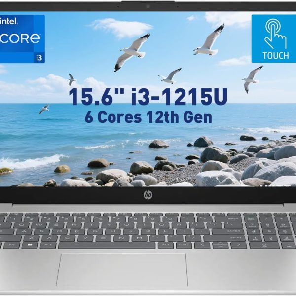 HP لابتوب بشاشة لمس 15.6 انش HD 15-fd0023dx ومعالج انتل كور i3-1215U وذاكرة RAM 8GB وSSD 256GB وبلوتوث وواي فاي وبطاقة رسومات انتل UHD وويندوز 11 هوم في وضع S، فضي طبيعي