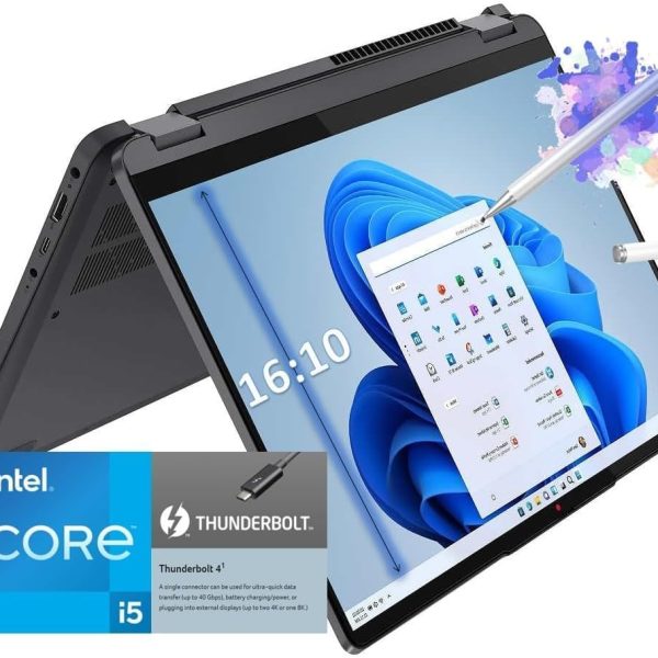 لينوفو لابتوب ايديا باد فليكس 5i 14 انش FHD (1920×1200) IPS بشاشة لمس 2 في 1، انتل كور i5-1235U، كيبورد باضاءة خلفية، واي فاي 6، بصمة اصبع، ثاندربولت 4، قلم ستايلس (8GB RAM | 512GB SSD)