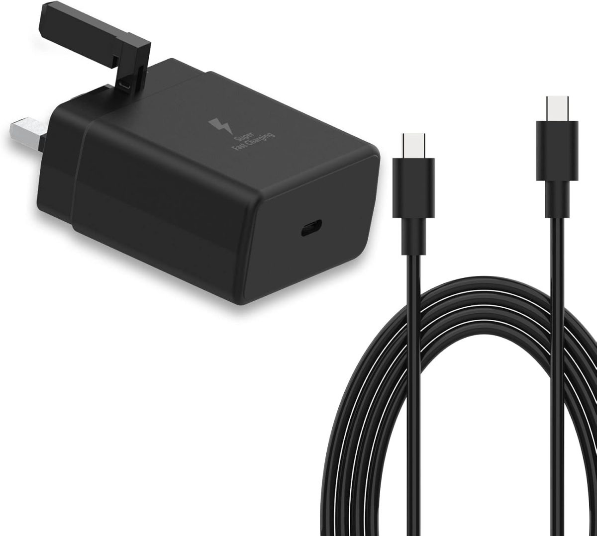 شاحن USB C 65 واط 45 واط، شاحن فائق السرعة متوافق مع سامسونج جالاكسي S24 S23 S22 S21 S20 الترا، S24+ S23+ S22+ S21+، A53، A15، A55، A54، نوت 10+ 20، تاب S7 S8 الترا، محول طاقة مع 1.8 m كابل