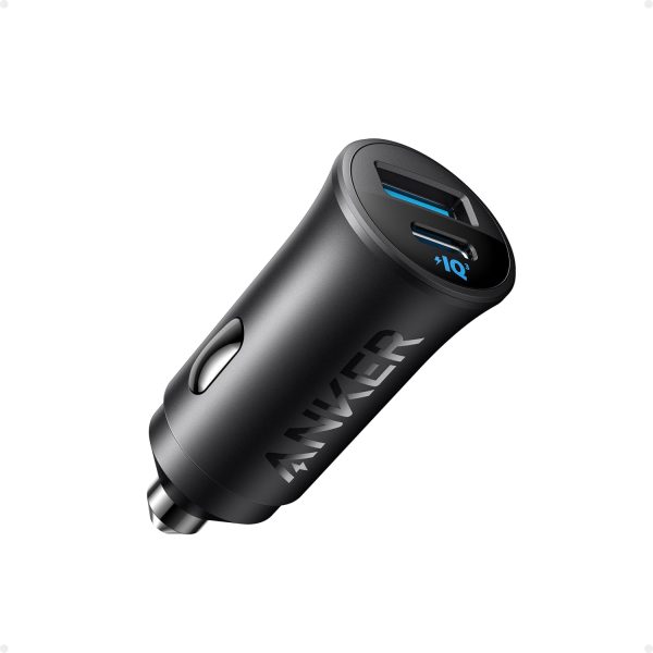 شاحن سيارة USB-C من انكر بقدرة 30 واط بمنفذين من النوع سي، شاحن سيارة ايفون مع باور اي كيو 3.0 لايفون 16/15/14/13/12 سلسلة سامسونج جالكسي S23/S22/S21 وايباد برو وايربودز وهواوي والمزيد