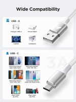 ⁦اييونوس كيبل USB نوع C، كيبل USB A الى USB C بطول 2 متر، كيبل شحن سريع مغطى بالنايلون متوافق مع ايفون 16 15 وسامسونج جالكسي اس 24 واس 23 واس 22 واس 21 وايه 12 وايه 54 ونوت 20 وسويتش وايباد وهواوي بي⁩ - الصورة ⁦6⁩