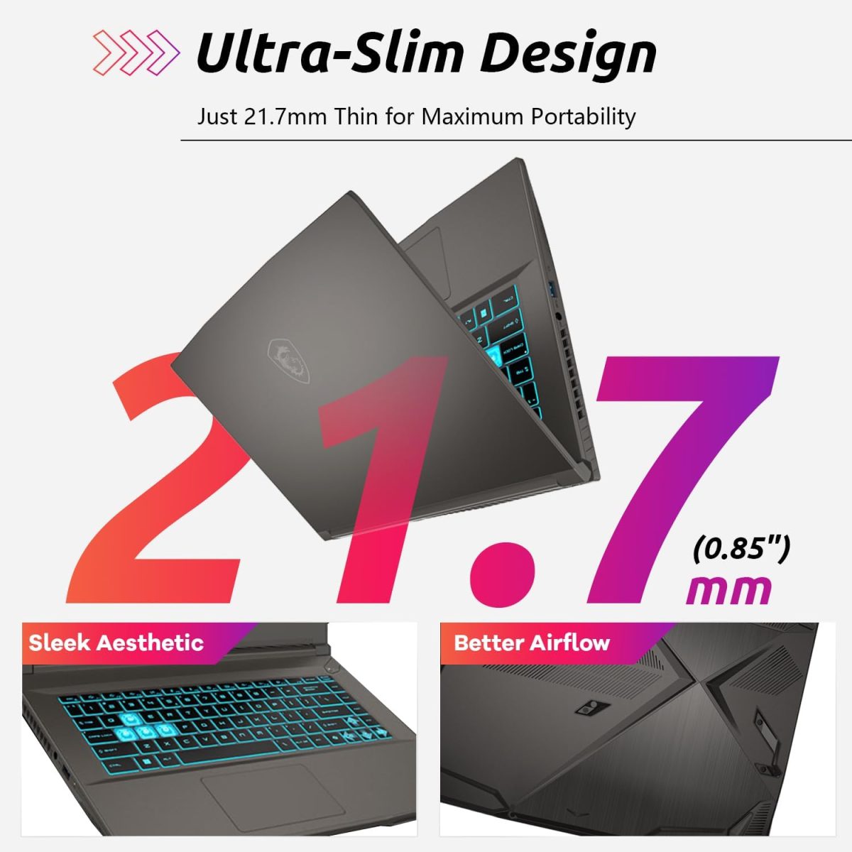 ⁦MSI لابتوب العاب A15 B8VF VR-Ready AI رفيع للغاية، 15.6 FHD 144Hz، ايه اي ام دي رايزن 9 8945HS، انفيديا جيفورس RTX 4060، 32GB DDR5 RAM، 1TB SSD، تعزيز التبريد، حزمة مع مبرد PCO نوت بوك قابل للطي، مبرد⁩ - الصورة ⁦2⁩