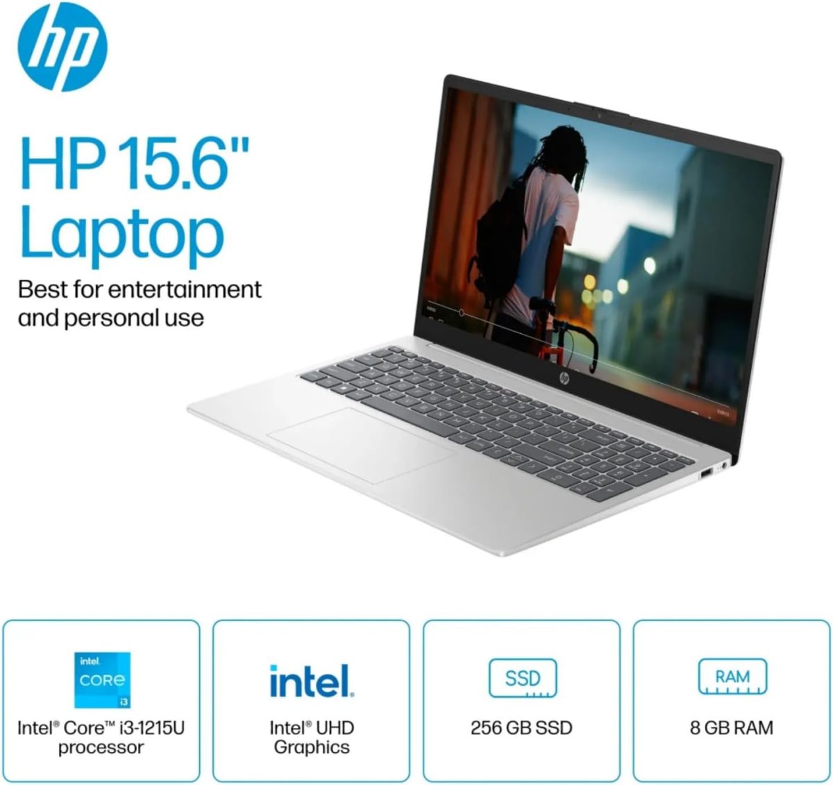 ⁦HP لابتوب بشاشة لمس 15.6 انش HD 15-fd0023dx ومعالج انتل كور i3-1215U وذاكرة RAM 8GB وSSD 256GB وبلوتوث وواي فاي وبطاقة رسومات انتل UHD وويندوز 11 هوم في وضع S، فضي طبيعي⁩ - الصورة ⁦4⁩