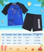 ⁦COYBTO Boys Swimsuits Set Kids 2Pcs Boys Swim Top Rash Guard Boys' Swimwear and Trunk Quick Dry Summer Swimming Costume UV Protection UPF 50+ Short Sleeve for Gamers 6-11 Years Boys⁩ - الصورة ⁦3⁩