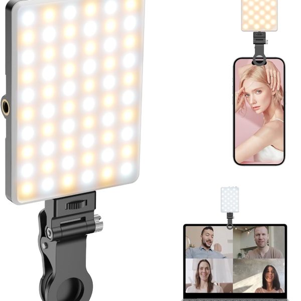 تونوف مصباح سيلفي محمول 60 LED، مصباح USB قابل لاعادة الشحن مع مشبك وفتحة برغي مزدوجة 1/4 انش، 2500-9000 كلفن قابل للتعتيم للجوال واللابتوب والتابلت والكاميرا لصور السيلفي ومؤتمرات الفيديو - اسود