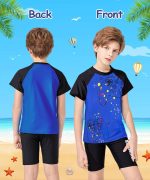 ⁦COYBTO Boys Swimsuits Set Kids 2Pcs Boys Swim Top Rash Guard Boys' Swimwear and Trunk Quick Dry Summer Swimming Costume UV Protection UPF 50+ Short Sleeve for Gamers 6-11 Years Boys⁩ - الصورة ⁦4⁩