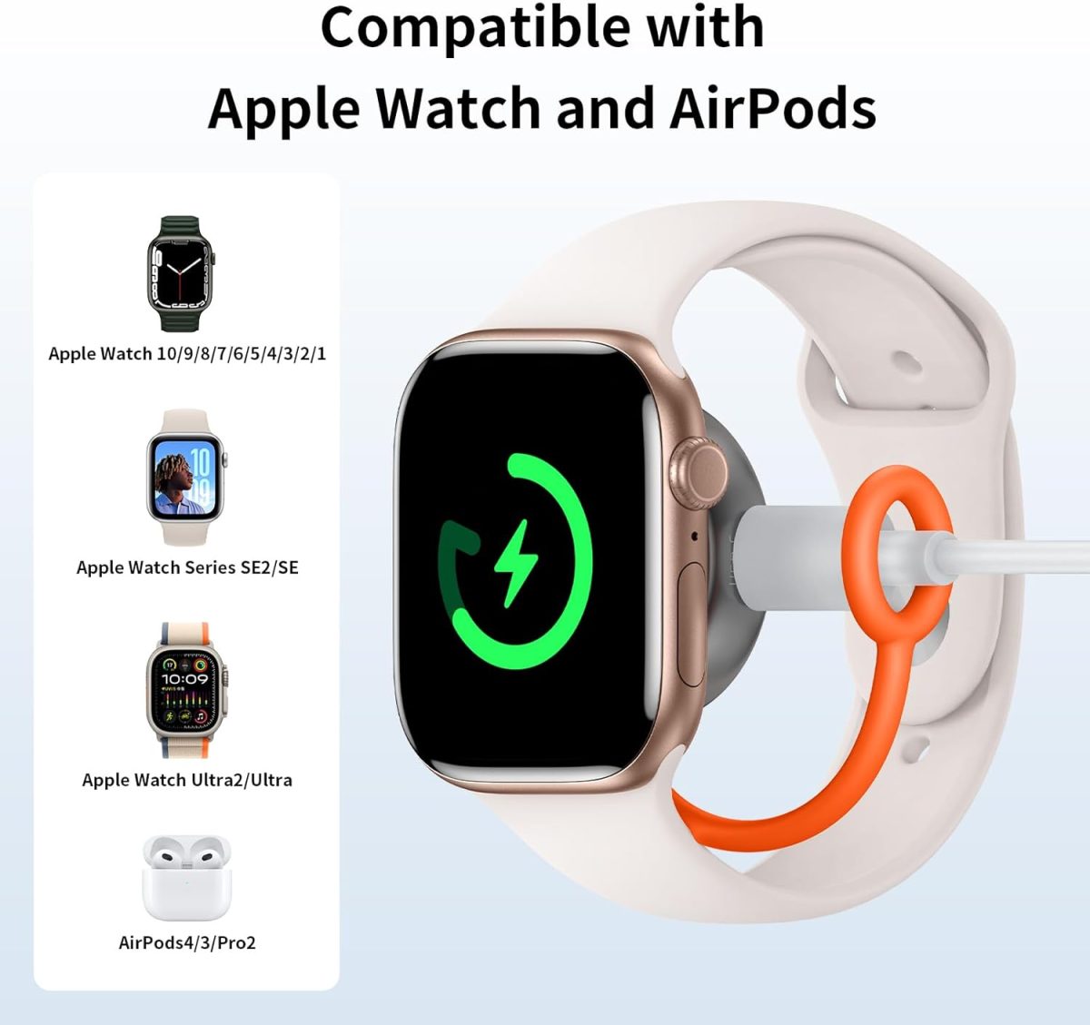 ⁦ميكدودو شاحن مغناطيسي لساعة ابل [منفذ USB-C ولايتنينج]، شاحن لاسلكي محمول لساعة اي ووتش سريع الشحن يناسب سلسلة ساعات ابل 10/9/8/7/6/5/4/3/2/1/SE/SE2/UItra 2/Ultra⁩ - الصورة ⁦5⁩