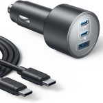 انكر شاحن سيارة 167.5 واط بحد اقصى 3 منافذ، محول سيارة USB-C لماك بوك برو/اير، سلسلة ايفون 16/15/14، سامسونج S24/S23، ايباد، هواوي، شاومي، فيفو واوبو (كيبل USB-C الى C متضمن)