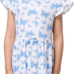 ار اند بي فستان واسع مطبوع برقبة دائرية ضيقة واكمام مكشكشة للبنات 125-0145KG650-1