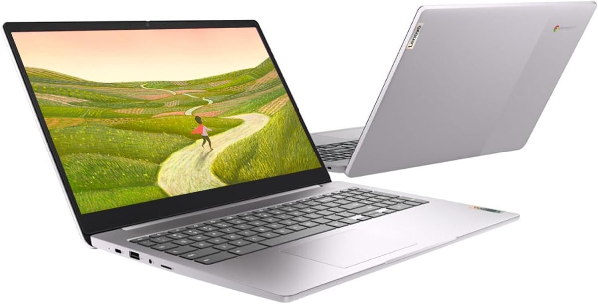 ⁦لينوفو لابتوب ايديا باد 3i 15.6 انش FHD كروم بوك، معالج انتل سيليرون N4500، ذاكرة RAM 4GB، تخزين 192GB (64GB eMMC + ذاكرة فلاش 128GB)، كاميرا ويب، واي فاي 6، بلوتوث، قارئ بطاقة SD، HDMI، رمادي ارتيك⁩ - الصورة ⁦4⁩