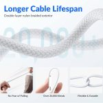 ⁦ون تو فور كيبل USB C الى USB C مضفر 60 واط، سلك شحن اسرع لتوصيل الطاقة، متوافق مع ايفون 15/15 برو/15 بلس/15 برو ماكس، ايباد ميني/برو، ماك بوك برو/اير، ابيض⁩ - الصورة ⁦3⁩