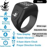 ⁦Aladdin Multifunctional Tasbih Smart Ring,Tasbeeh Counters,Prayer Direction Indicator Guide,5 Azan Alarm Clock,Electronic Rosary,Eid al-Fitr Eid al-Adha Ramadan Gift for men women,zikr ring conn Black⁩ - الصورة ⁦2⁩