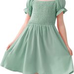 جورليا فستان متوسط الطول باكمام منفوخة ورقبة مربعة بتصميم بوهو مكشكش ومزين بكشكش للبنات بعمر 4-14 سنة