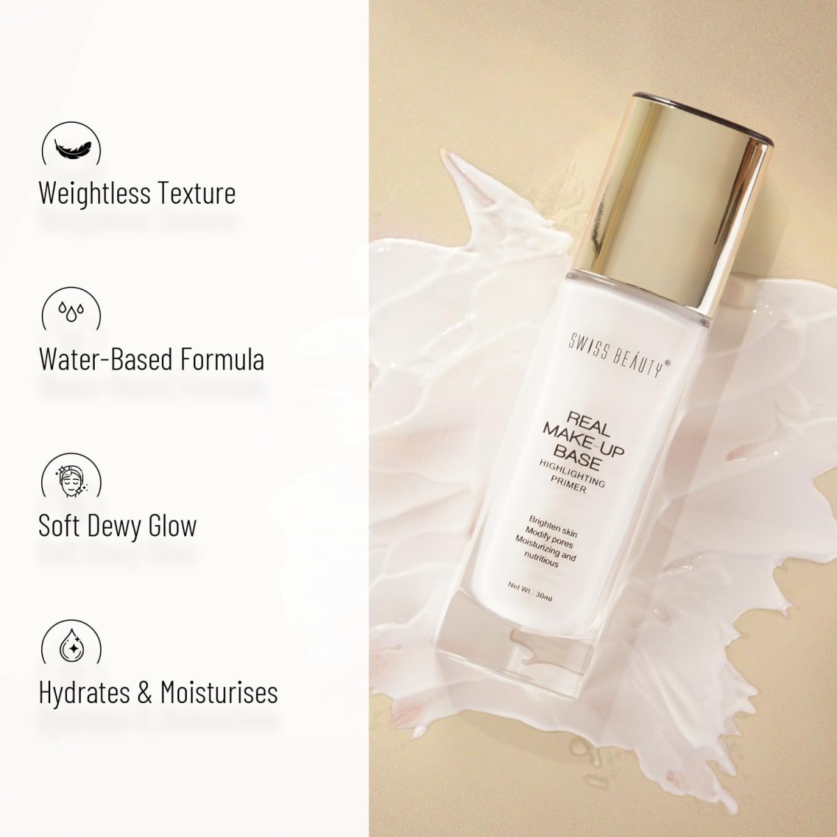 ⁦SWISS BEAUTY Real MakeUp Base Highlighting Primer, Shade-03, 32ml⁩ - الصورة ⁦4⁩