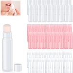 60 قطعة من انابيب بلسم الشفاه الفارغة من نالاكال، حاويات فارغة لبلسم الشفاه مع قاعدة ملتوية وغطاء علوي لاحمر الشفاه بنفسك (5 غرام، ابيض، زهري، شفاف)