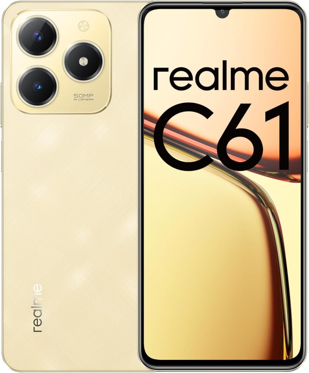 ⁦ريلمي C61 4G | ثنائي شرائح الاتصال | ذاكرة RAM 6GB + تخزين 256GB | كاميرا 50MP AI | شاشة 6.75 انش 90Hz | بطارية 5000mAh | اندرويد 14 (ذهبي لامع)⁩ - الصورة ⁦2⁩