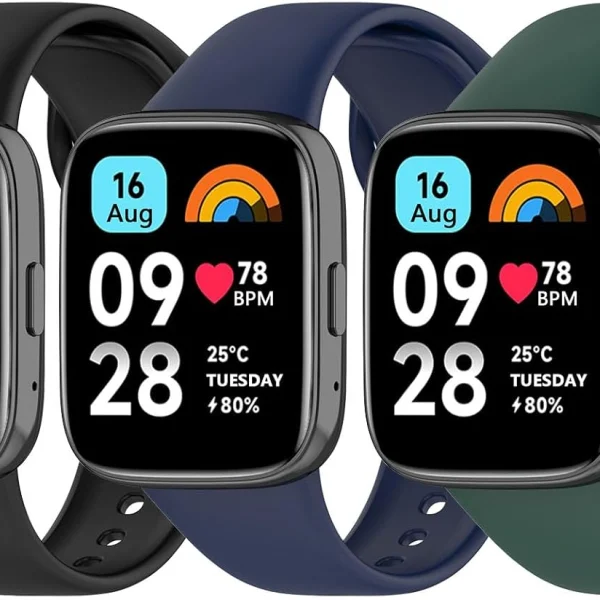 [3 عبوات] اساور متوافقة مع ساعة ريدمي 3 اكتيف، اساور ساعة من السيليكون الناعم لساعة شاومي ريدمي 3 اكتيف للنساء والرجال