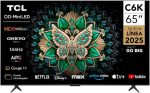 TCL تلفزيون سمارت QLED صغير 65 بوصة جوجل تي في بدقة 4K ودولبي فيجن اتموس بتردد 144Hz ونظام اونكيو 2.1 هاي فاي ودولبي فيجن HDR وتصميم رفيع للغاية - 65C6K (موديل 2025)