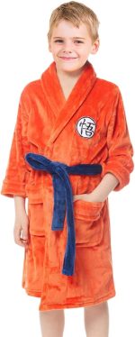 Fehodun Son Goku Costume Anime Cosplay Pyjamas Robes Soft Plush Long Bathrobes Orange Pyjamas Bathrobe for Children
